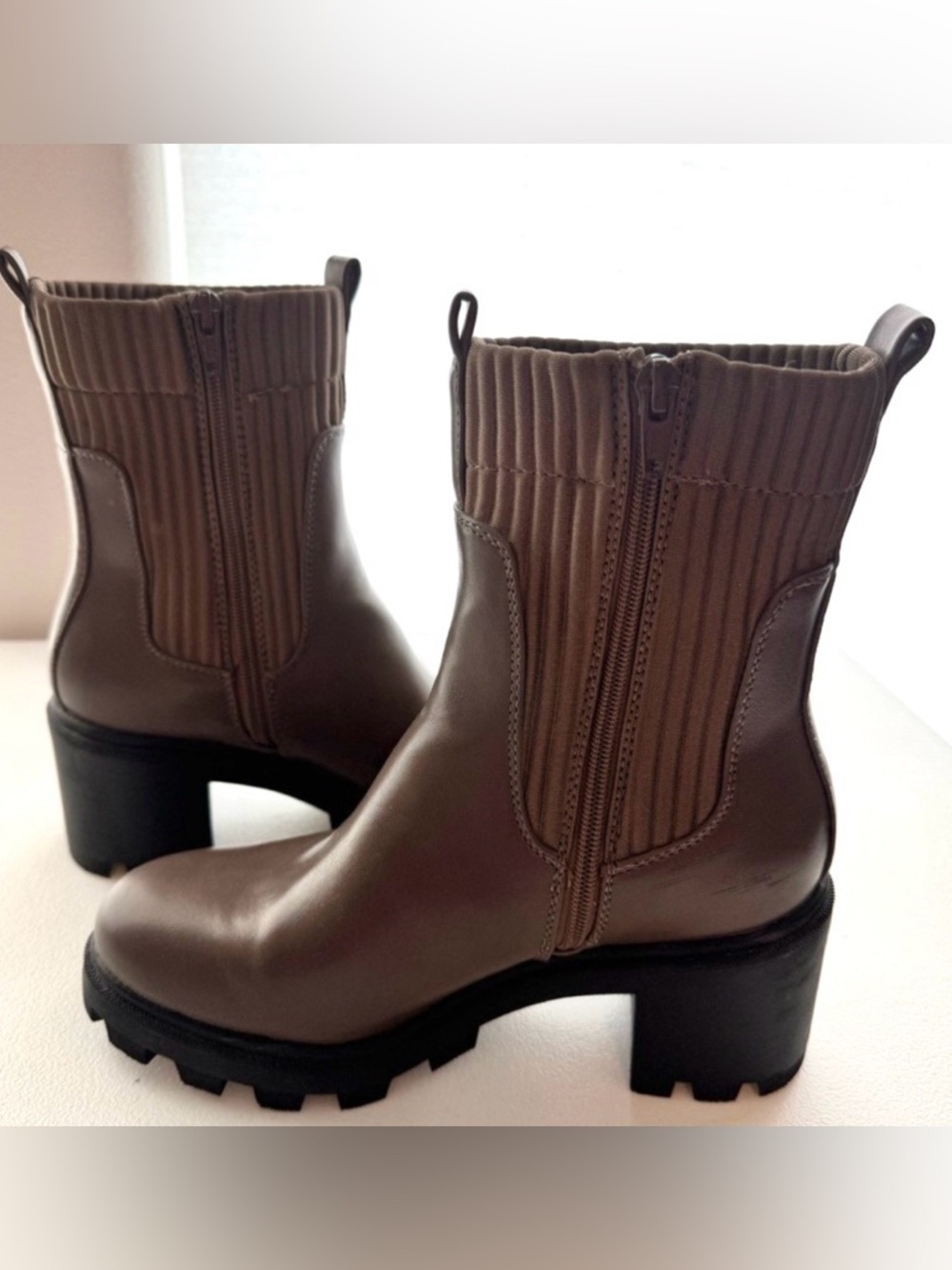 A New Day Natasha Lug Sole Chunky Heel Ribbed Knit Platform Booties Size 7